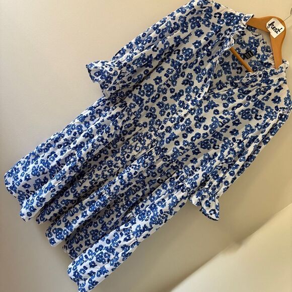 SHEIN Blue White Floral Layered Tiered Dress Women's XL great preworn condition - Picture 3 of 11